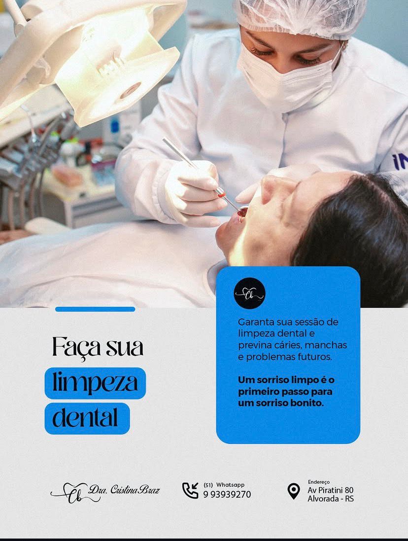 Dra. Cristina Braz realizando uma limpeza dental em uma paciente